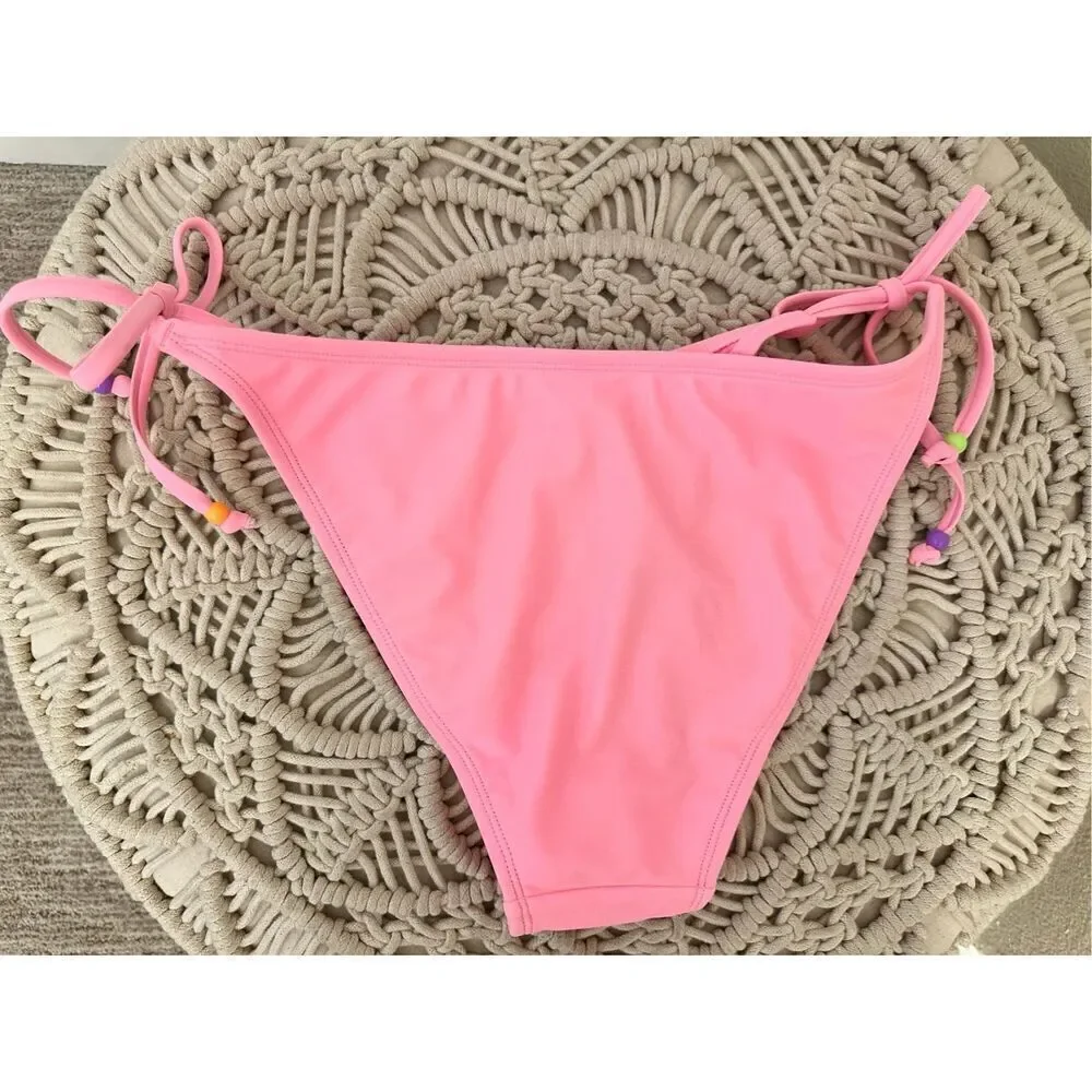 Wild Fable Pink Tie Side With Beads Size Medium New Low Rise High Leg Cheeky